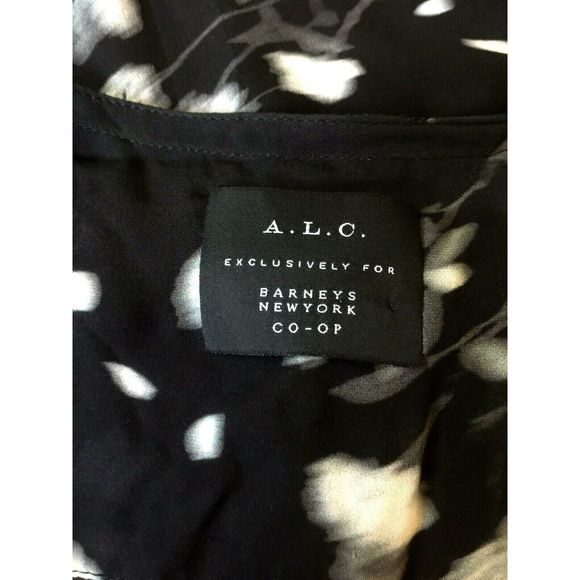 A.L.C. Silk Shirt Dress Button Down Black Floral - Picture 7 of 7